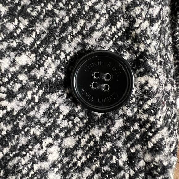 Calvin Klein Black White Boucle Tweed Knit Double Breasted Wool Blend Coat Sz 10 - Picture 5 of 8